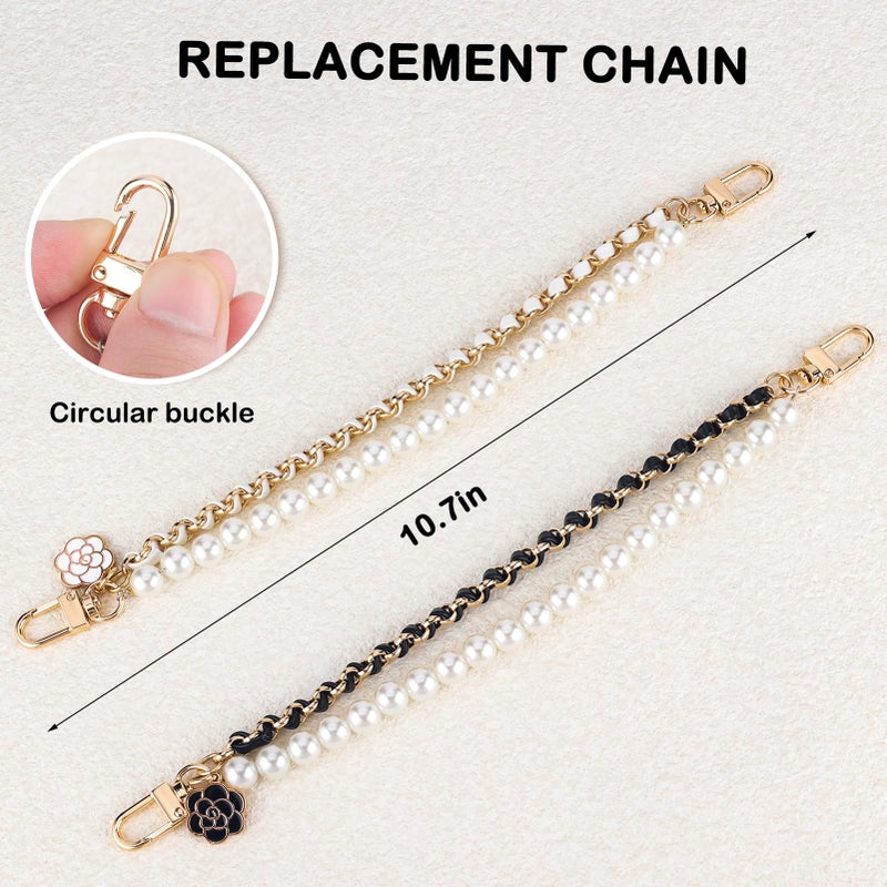 Tmtains 2Pcs Bag Extender Chain Metal Pearl Double Purse Strap Extenders for Handbags Crossbody Bag Gold Purse Extender Chain Purse Strap Replacement Black White Purse Accessories Bag Charms Mobile Phone Case - Image 5